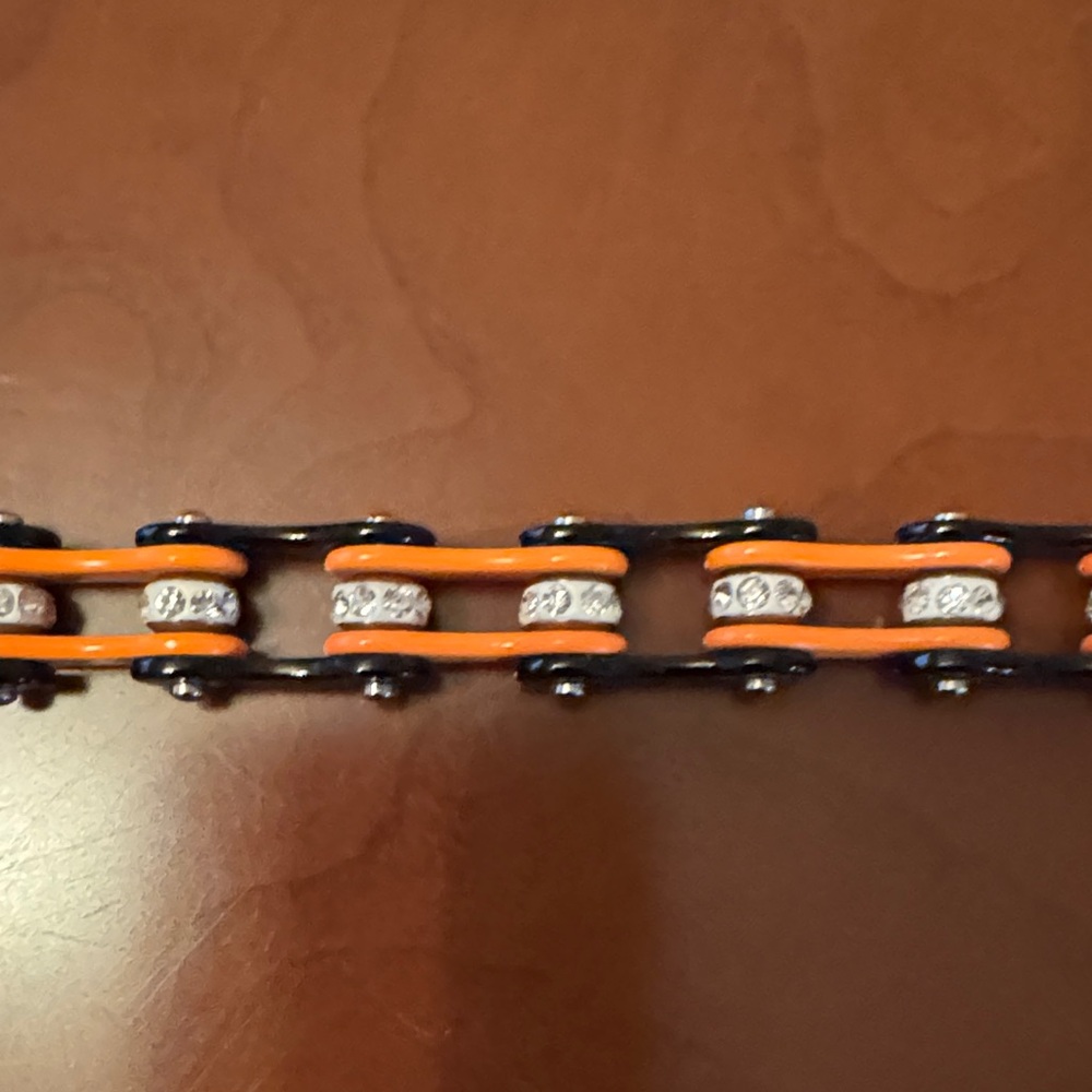 Source Unknown Orange and Black Chain Bracelet with stones